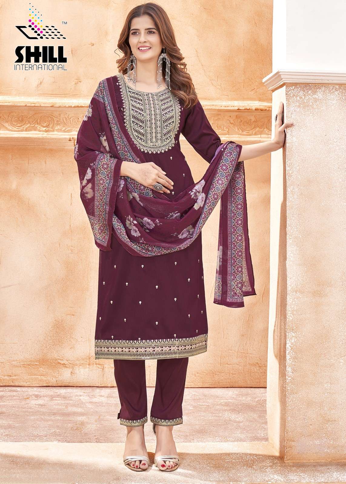 Wine Color Embroidery Wor..